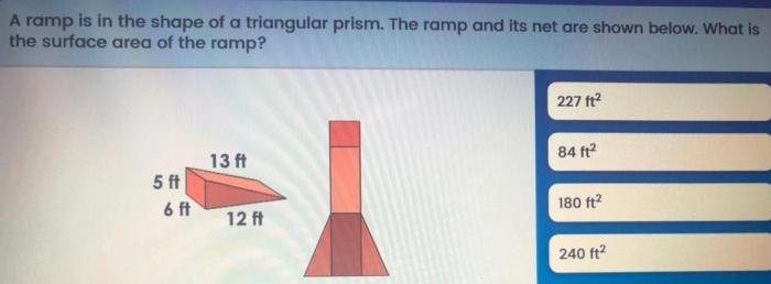 A ramp is in the shape of a triangular prism