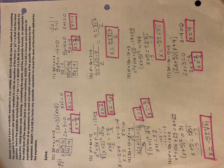 Algebra 2 unit 4 test answer key