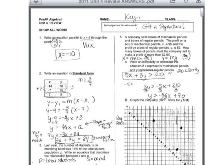 Algebra 2 unit 4 test answer key