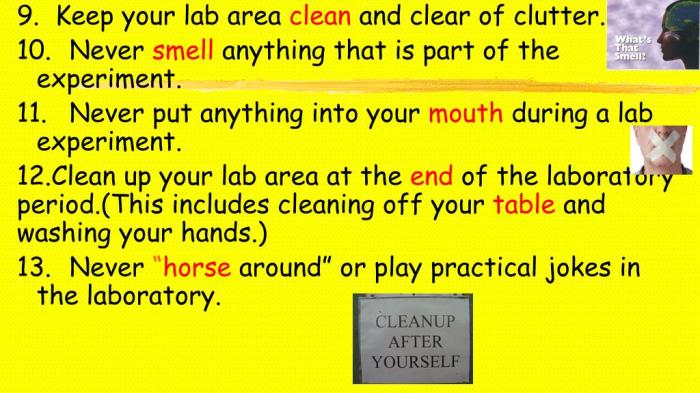 Safety rules in biology laboratory